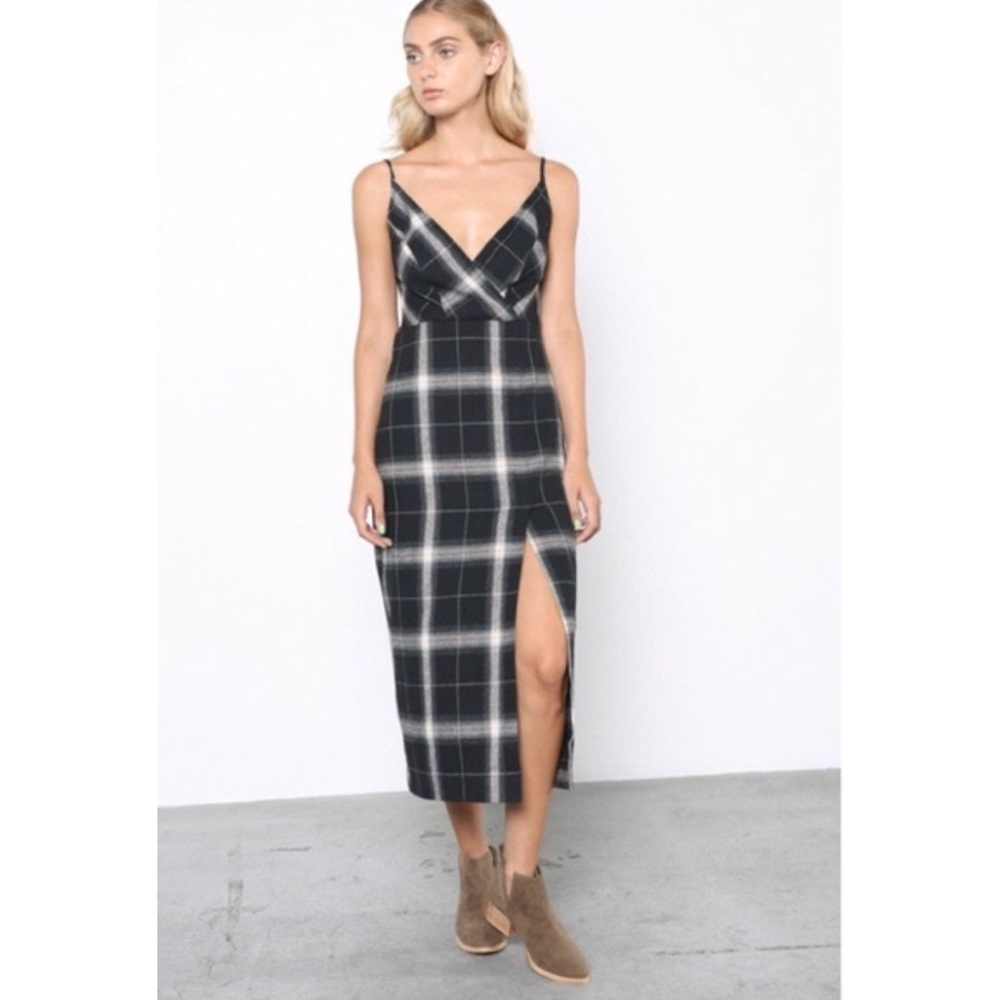 Grade & Gather Plaid Flannel Black Midi Dress